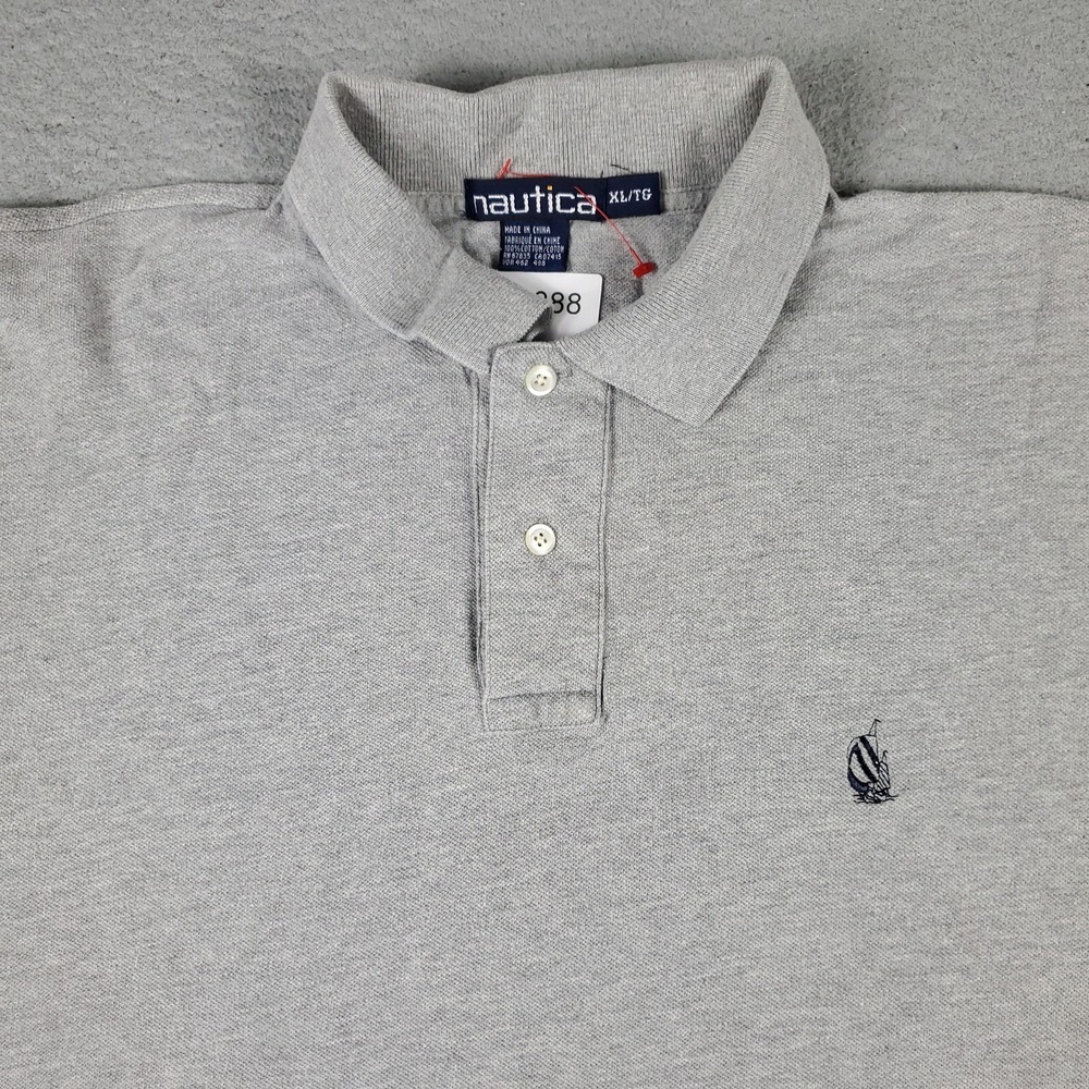 Nautica Polo Shirt Mens XL Gray Short Sleeve Cotton Pique Classic Fit Casual